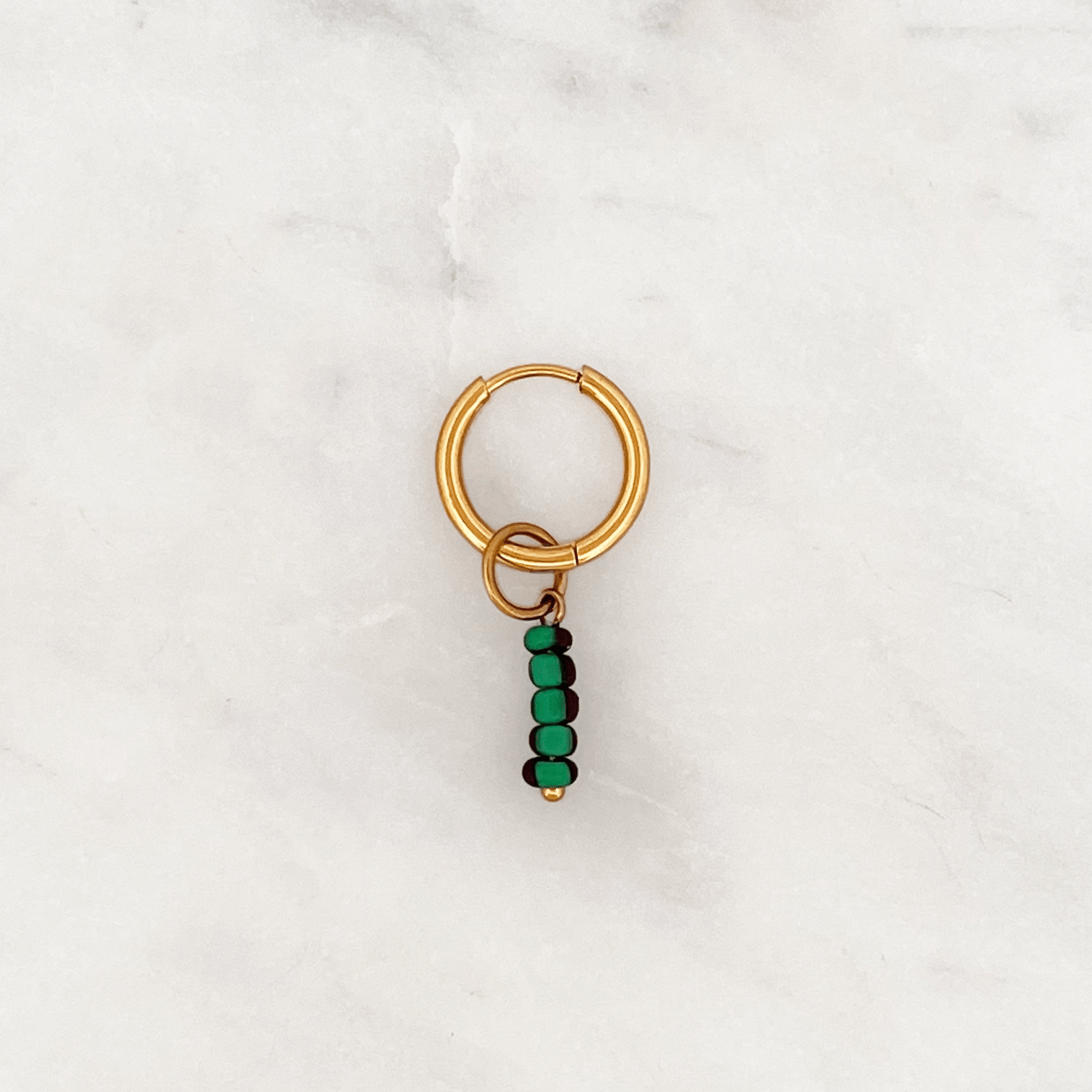 Fine Huggie Green - Brown Beads - ByNouck Jewelry Fine Huggie Green - Brown Beads - ByNouck Jewelry