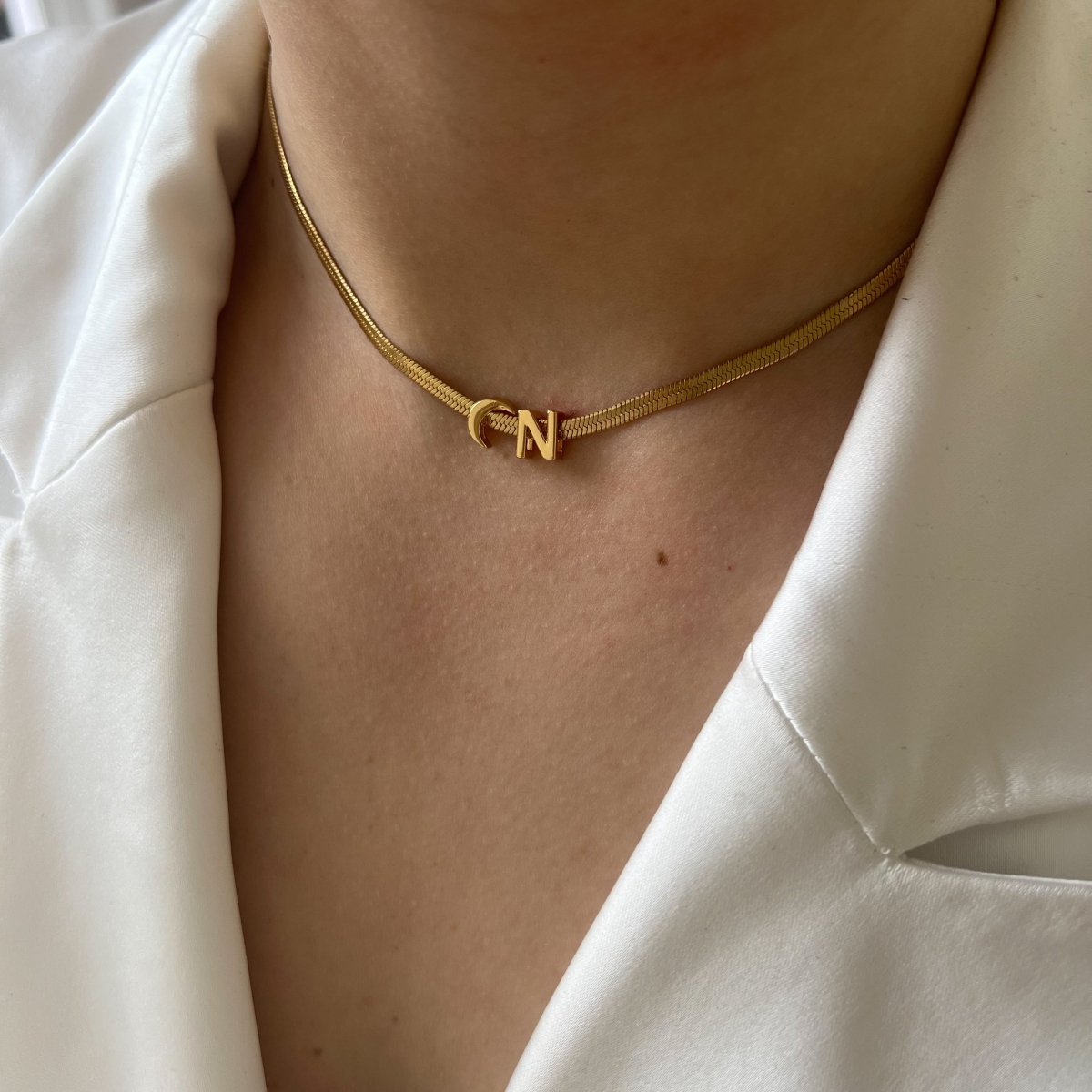 Flat Initial Choker Moon - ByNouck Jewelry Flat Initial Choker Moon - ByNouck Jewelry