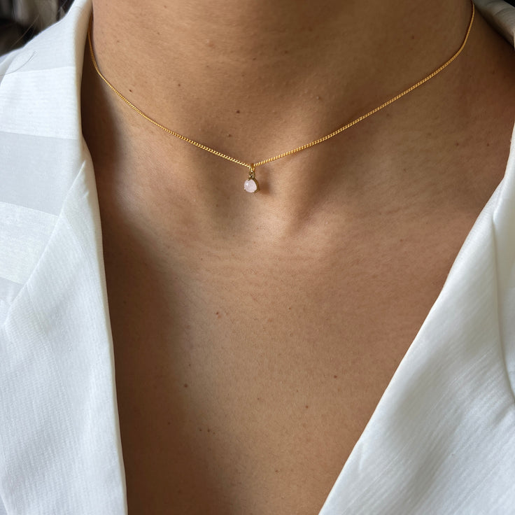 Thin Choker Rose Quartz Drop