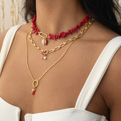 Collier ras du cou en corail rouge