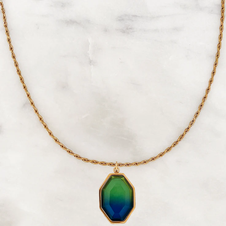 Long Necklace Oval Octagon Blue