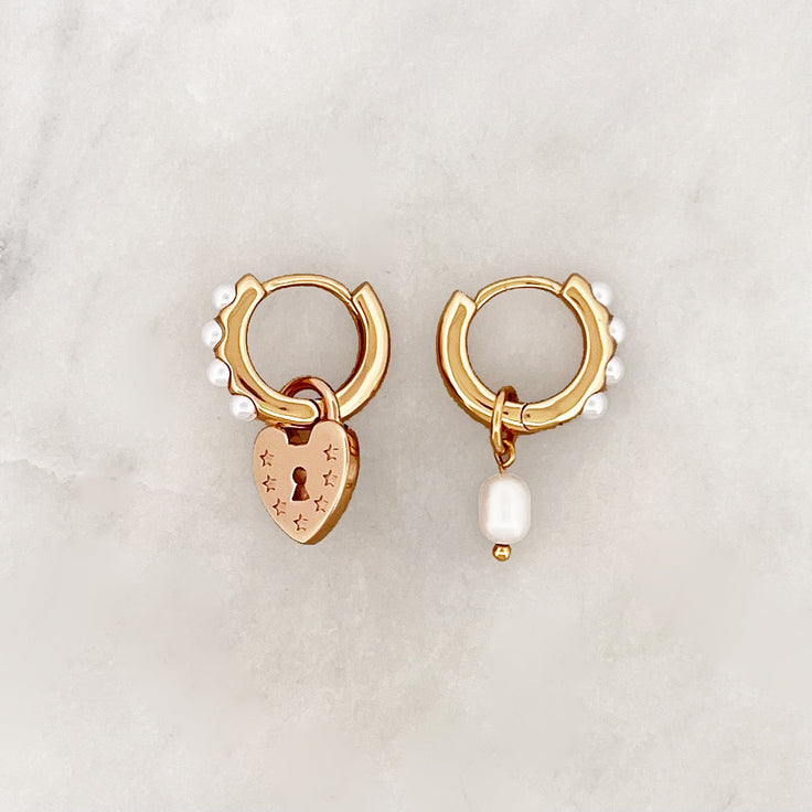 Love Lock Pearl Hoop Set