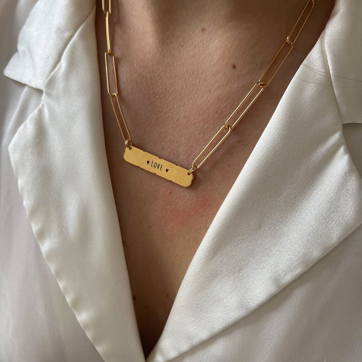 Big Oval Necklace Engrave Bar - ByNouck Jewelry