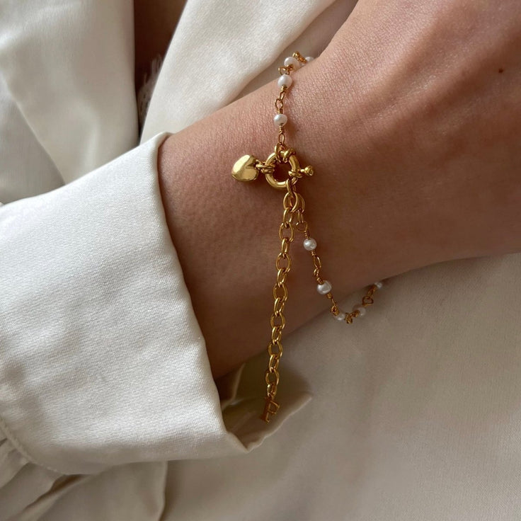 Bracelet Pearl Heart Initial - ByNouck Jewelry