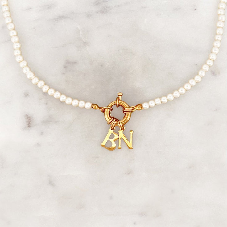Glass Pearls Choker Medium Initial - ByNouck Jewelry