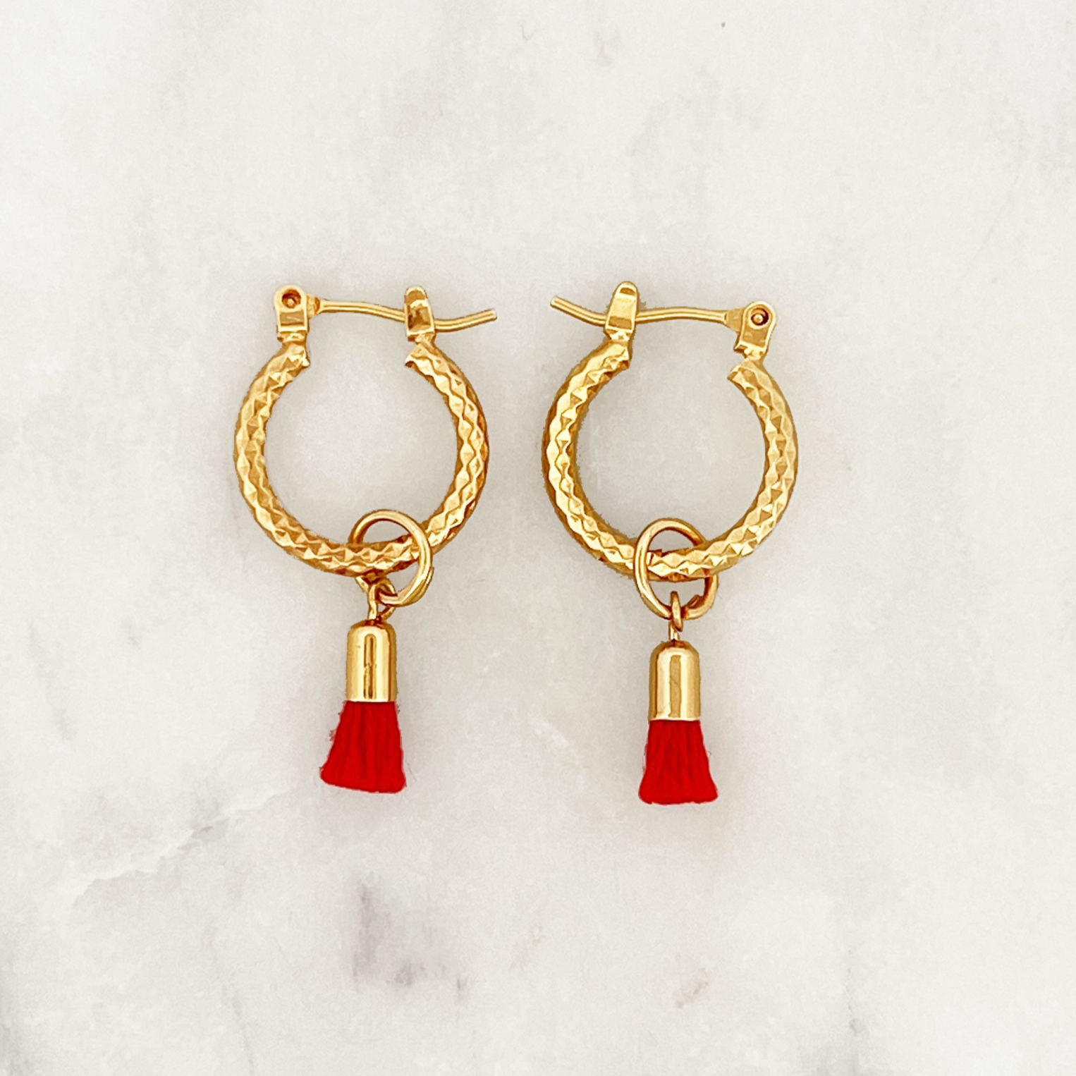 Anneaux d'oreille à Facettes Tassel Rouge