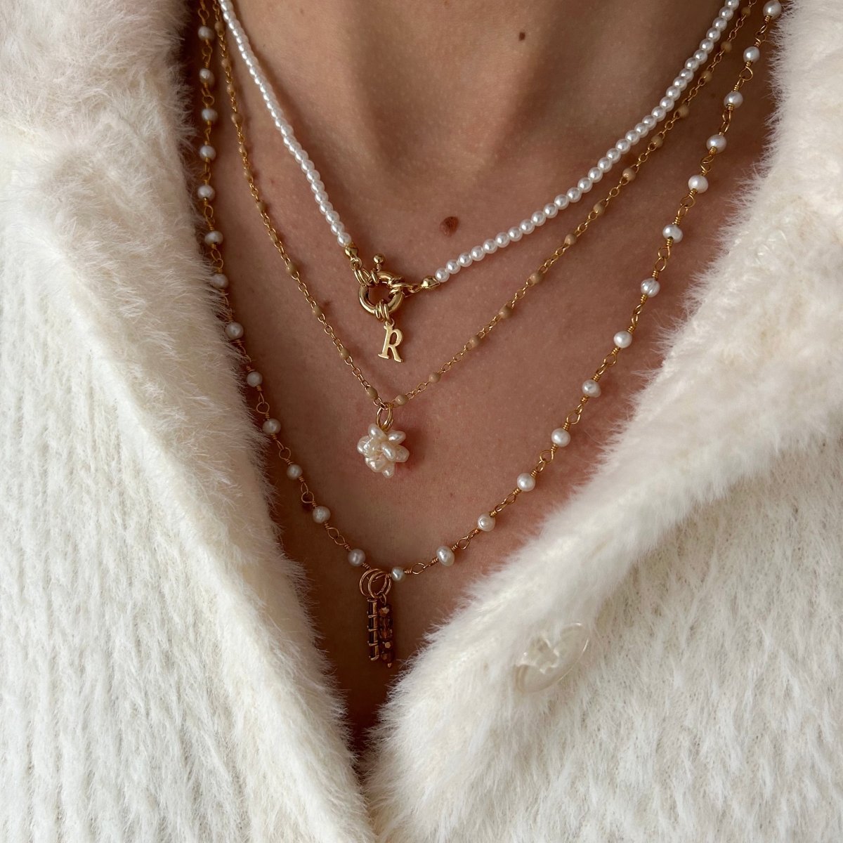 Shell Pearls Choker Tiny Initial - ByNouck Jewelry