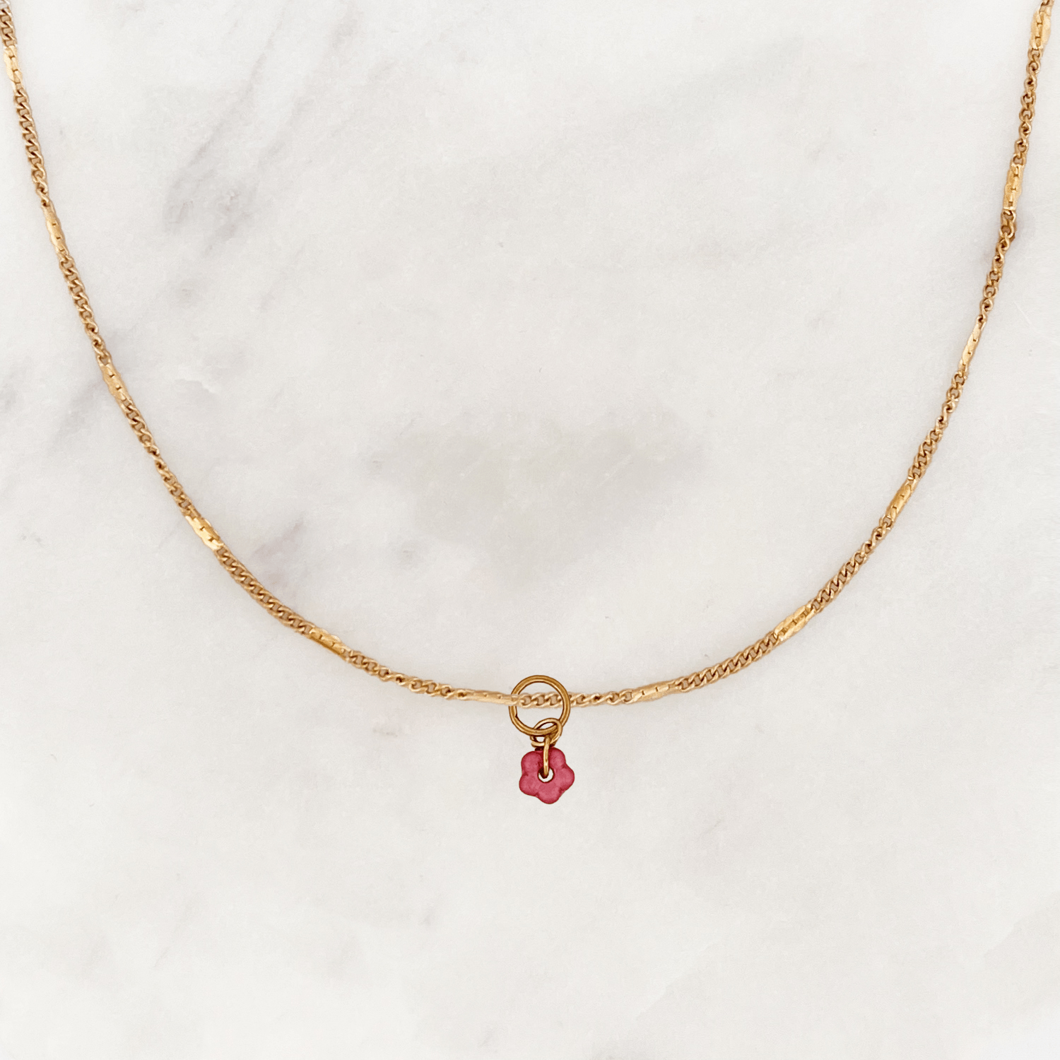 Signet Necklace Little Coral Pink Flower - ByNouck Jewelry