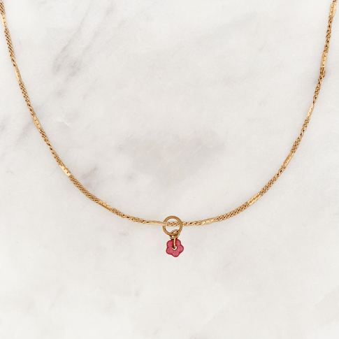 Signet Necklace Little Coral Pink Flower - ByNouck Jewelry